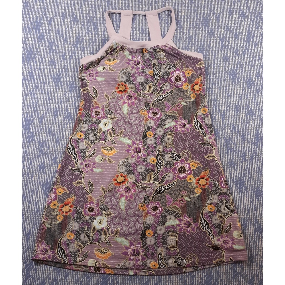 Prana Cantina Halter Dress Recycled Polyester Womens Large Floral Built-In Bra